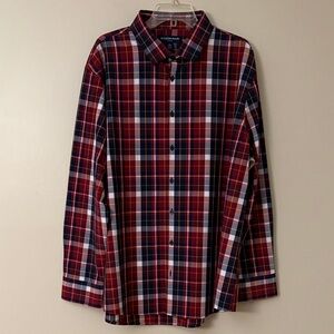 Mizzen+Main Leeward Men's Performance Red and Navy Plaid Shirt